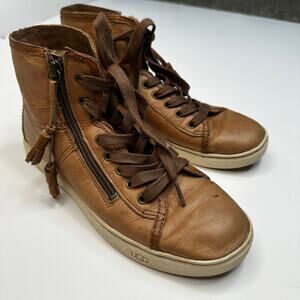 UGG Blaney Brown Leather Lace Up Hi Top Sneakers